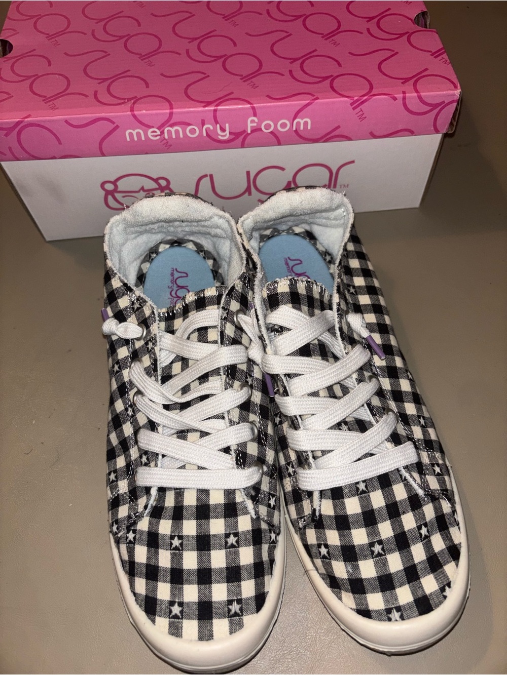 Sugar Black & White Gingham Star Accent Sneakers